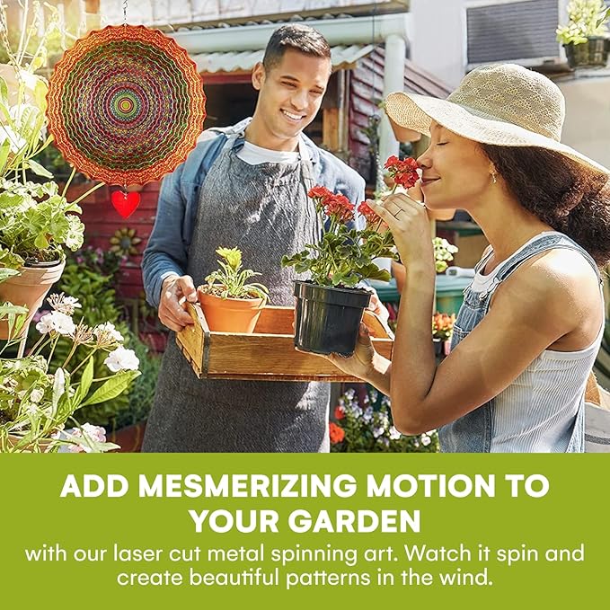 SteadyDoggie 12-Inch Wind Spinner Mandala Thangka - 3D Stainless Steel Laser Cut Metal Art - Reflective Geometric Pattern Kinetic Yard Decoration - Hanging Wind Spinners for Indoor and Outdoor Use