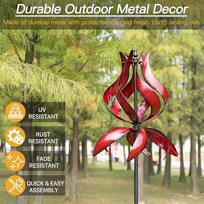 Yard Garden Wind Spinners - Large Outdoor Metal Wind Spinners with Stake, Yard Art Lawn Garden Decor (19" W x 87" H)