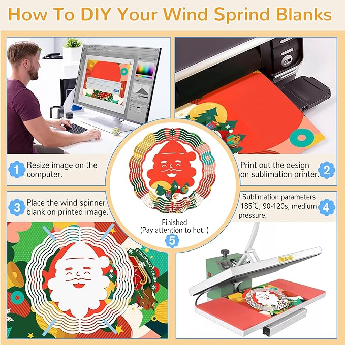 Sublimation Wind Spinner Blanks, 6 Pack 10 Inch 3D Aluminum Metal Hanging Wind Spinner Bulk for Garden Yard Outdoor, Window Porch Decoration for Heat Press Transfer DIY