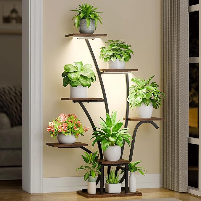 Plant Stand Indoor with Grow Lights - 7 Tiered Corner Plant Shelf Indoor, 43" Tall Plant Stands for Indoor Plants, Metal Plant Shelves, Flower Plant Holder for Living Room, Balcony, Patio Decor
