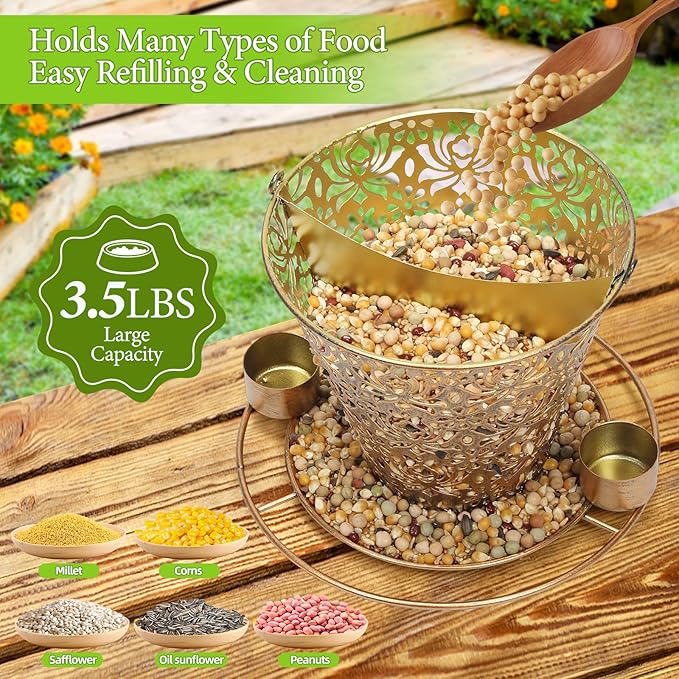 Solar Bird Feeders for Outside Hanging Metal Wild Bird Feeder Solar Lanterns Outdoor Waterproof Garden Decor for Yard Brown