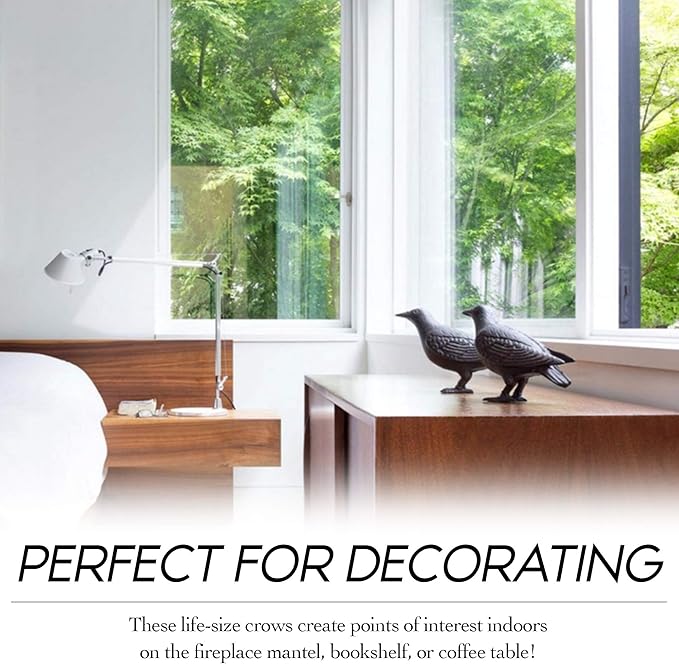 NACH Crow Decor, 4.5 x 11 x 3.5 inch, Cast Iron Black Raven Statue, Raven Decor for Outside - Head Up Crow Statue