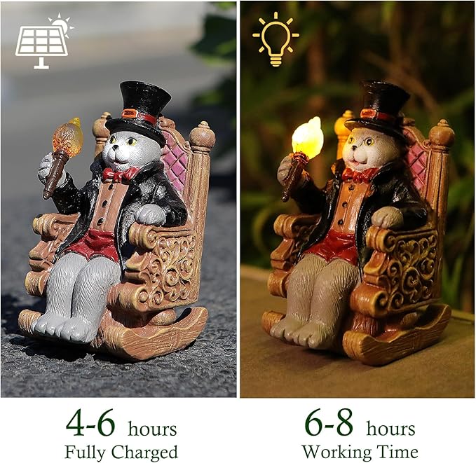 Solar Cat Garden Statues for Outside: Home Valentine Decor with Magic Wand Lights Cat Clearance Garden Sculpture for Yard Art Lawn Ornaments Porch Patio Balcony, Birthday Gifts for Mom Grandma Women