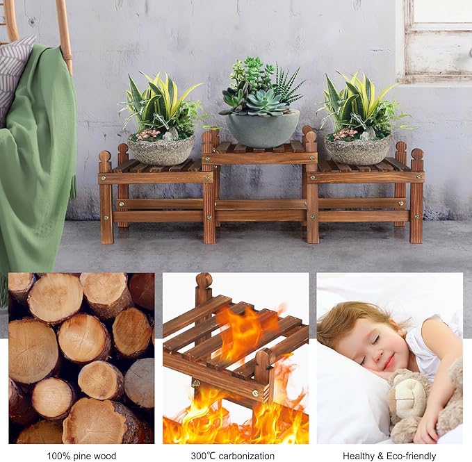 Plant Stand Indoor,3 Tier Small Plant Stand Corner Plant Shelf for Multiple Plants,Wooden Low Plant Bench for Windowsill Patio Balcony Garden (Free-Style Combination)