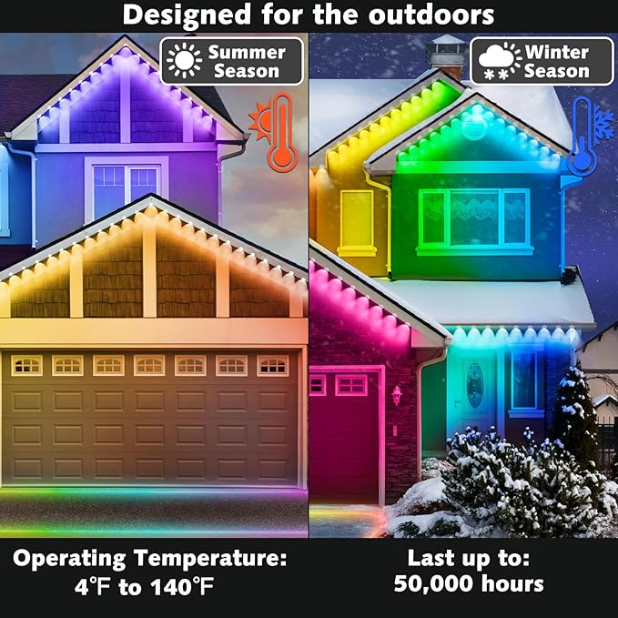 100FT Permanent Outdoor RGB Lights,Waterproof Smart LED Eaves Lights with App/Remote Control,for Christmas and All Holiday Decor,Daily and Accent Lighting,House Roof and Garden Lighting