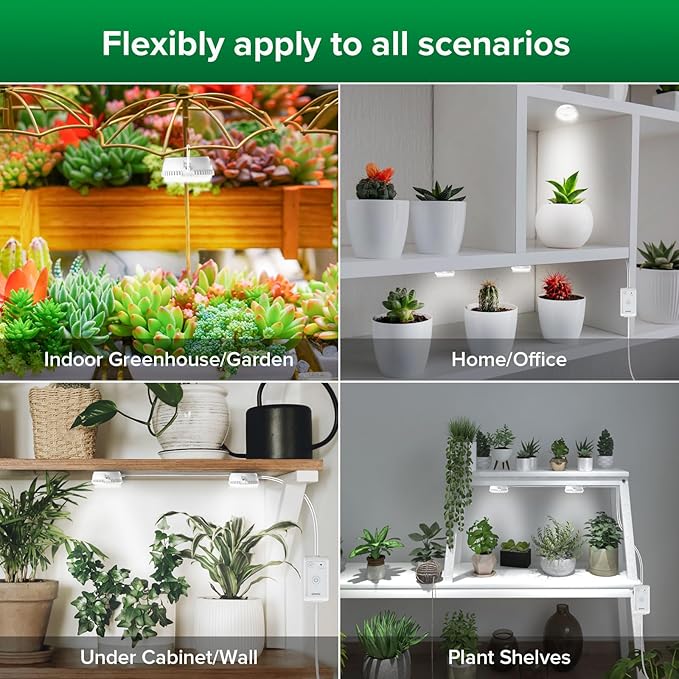 SANSI Puck Grow Light, LED Plant Light for Indoor Plants Full Spectrum Grow Lamp 10W (150 Watt Equiv), Small Hanging Plant Lamp with Timer Auto On Off 4 8 12 Hrs, 4-Level Dimmable for Plant Shelf