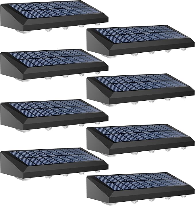 Solar Fence Lights Outdoor Waterproof IP65, 8 Pack Fence Lights Solar Powered 60 Lumens Auto On/Off Step Wall Lights Outside Decorations for Yard, Porch, Patio, Stairs, Pool, Deck, Garden- Warm Light