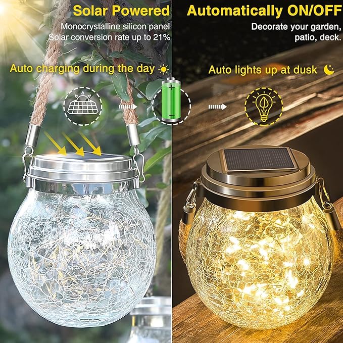 ROSHWEY Solar Lanterns Outdoor Waterproof, 4 Pack Garden Lights Outdoor Lantern Paito Decor Christmas Gifts Solar Globe Lights Outdoor Hanging for Backyard Porch Balcony Decoration, Warm White