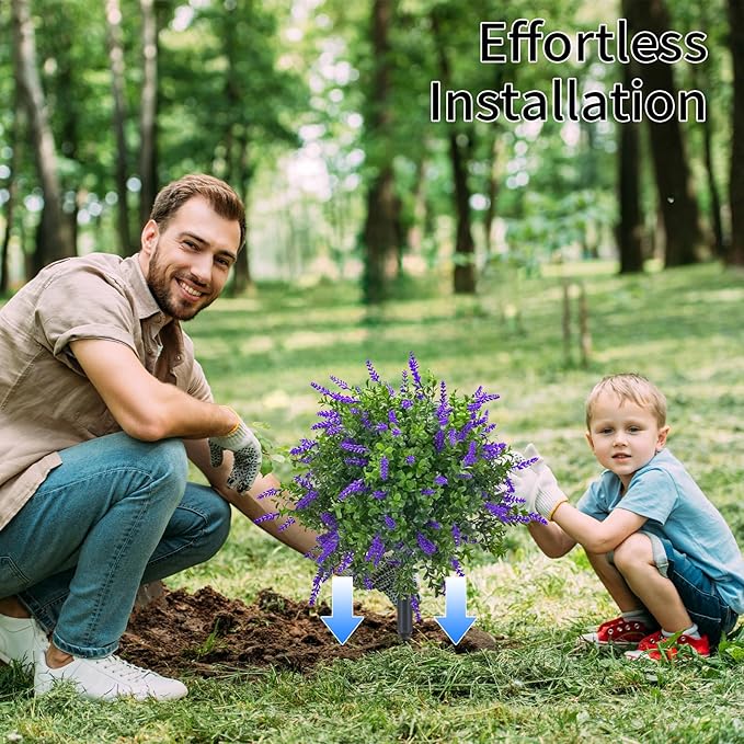 23.6" Artificial Lavender Topiary Ball Trees with Ground Spike, 2 Pack Faux Potted Plants with UV Resistant Purple Flowers for Indoor Outdoor Home Garden Patio Porch Decoration