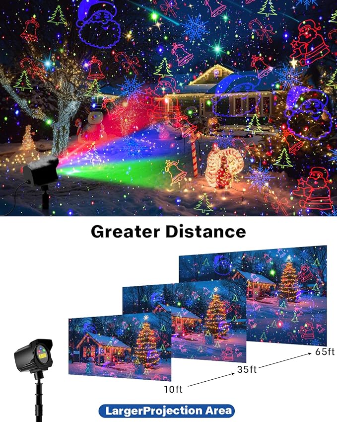 Laser Christmas Projector Lights Outdoor, 3 Color Laser Light Projector with Christmas Decorative Patterns, Waterproof, Indoor Holiday Decoration, Christmas Gift, Home Decor, Party, Garden (Black)