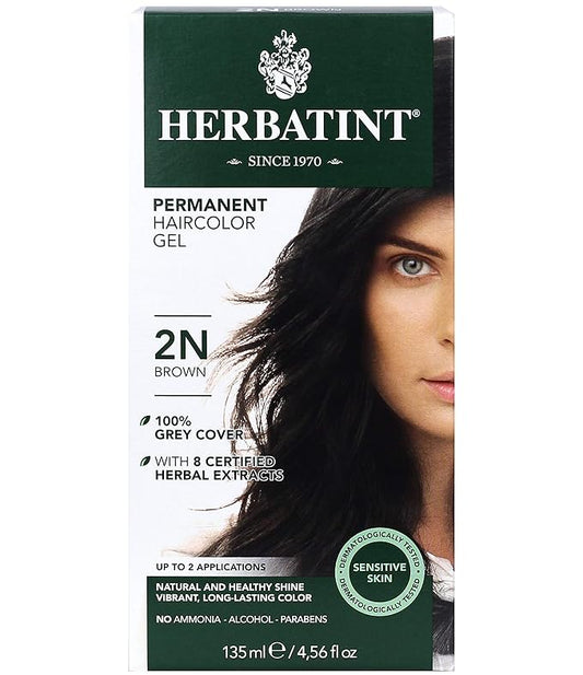 Herbatint Permanent Haircolor Gel, 2N Brown, 100% Grey 4.56 oz