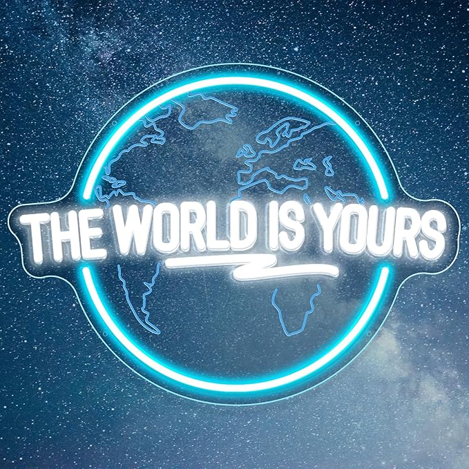 The World Is Yours Neon Sign, Carved Planet The World Is Yours LED Neon Light Signs for Wall Decor, Light Up Signs for Man Cave Game Room Bedroom Birthday Gift