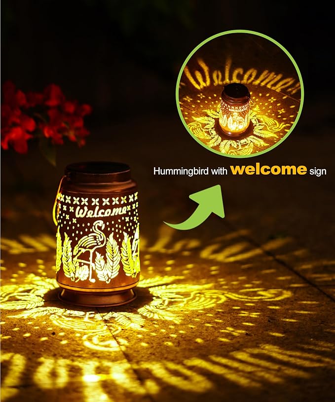 Nacome Flamingo Solar Lantern for Garden Decor: Waterproof Hanging Metal Decoration with LED Lights for Yard Lawn Porch Patio Landscape Pathway – Birthday Gifts for Mom Grandma Women