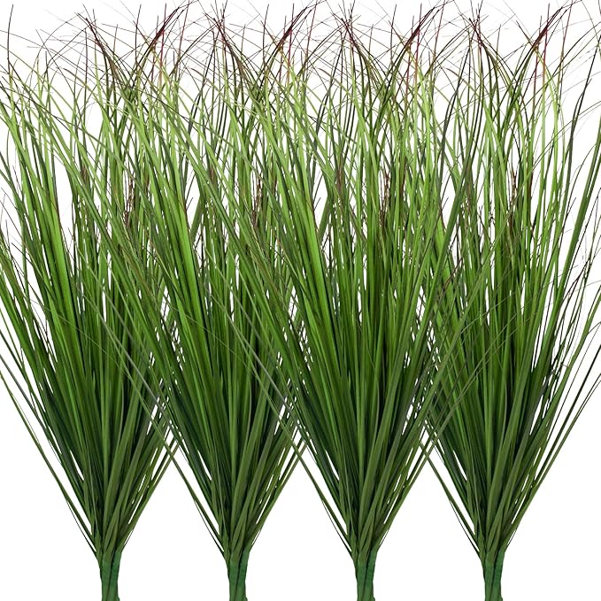 12Pcs Artificial Grass Plants, Faux Shrubs Wheat Grass, Artificial Tall Grass Fake Plants for Outdoor Decor,Artificial Greenery Stems Weed for Room Indoor Home Decor（Green Red Tail）