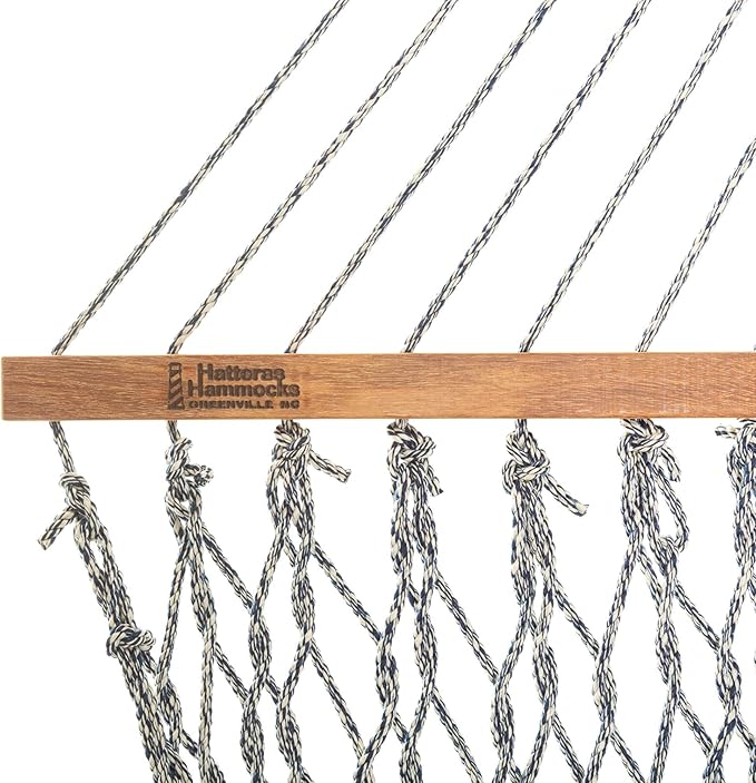 Hatteras Hammocks Deluxe Navy Oatmeal Heirloom Tweed Duracord Rope Hammock with Free Extension Chains & Tree Hooks, Handcrafted in The USA, 450 LB Weight Capacity, 13 ft. x 60 in