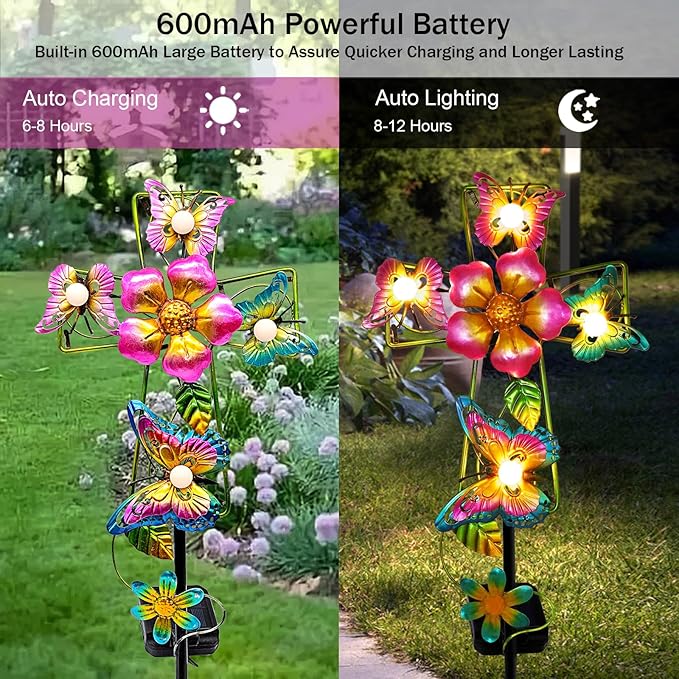 Solar Cross Garden Lights, Solar Butterfly Stake Lights Cemetery Decorations for Grave, Jesus Cross Sympathy Memorial Gifts for Mother Grandma, Metal Garden Art for Yard Lawn Patio Decor