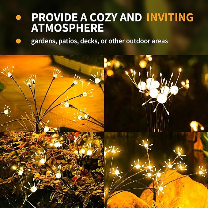 Solar Garden Lights, [Innovative 2024 Design] Big Solar Panel with 4 Pack 256 LEDs Solar Firefly Swaying Lights, Solar Lights Outdoor Waterproof for Yard for Patio Pathway Landscape Decorative