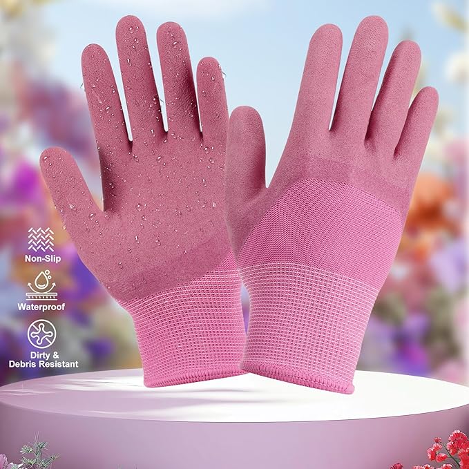 Gardening Tools Set, 10 PCS Stainless Steel Heavy-Duty with Non-slip Soft Rubber Handle with Large Garden Bag, Floral Pattern Gardening Tool Set Gifts for Women Birthday Mother's Day, Pink