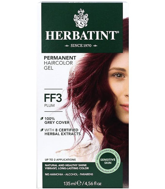 Herbatint Permanent Haircolor Gel, FF3 Plum, 100% Grey 4.56 oz