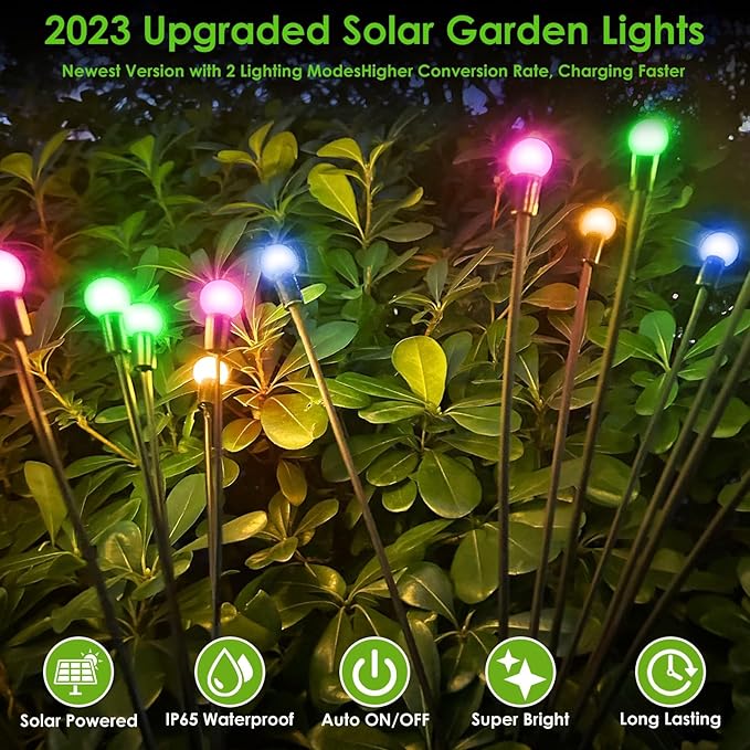 BOSSERN 2025 Solar Garden Lights, 8 Pack Solar Firefly Lights, Solar Sway Lights Outdoor Waterproof, Solar Twinkle Swaying Fairy Light for Yard Patio Pathway Garden Decoration (Multi Color)