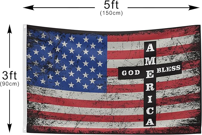 God Bless America Flag 3x5 ft, Double Sided Patriotic Usa Military Flag with Jesus and Cross for Outdoor House Yard Decorations, Patriotic Flag, Christian Gifts