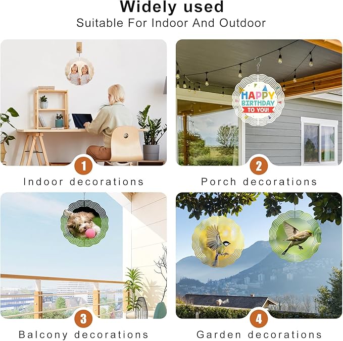 Remiawy Sublimation Wind Spinner Blanks, 8 Inch 5 Pack 3D Aluminum Metal Hanging Wind Spinners Sublimation Blanks Kinetic Sculpture DIY Crafts for Yard Garden Indoor Outdoor Porch Decoration Round