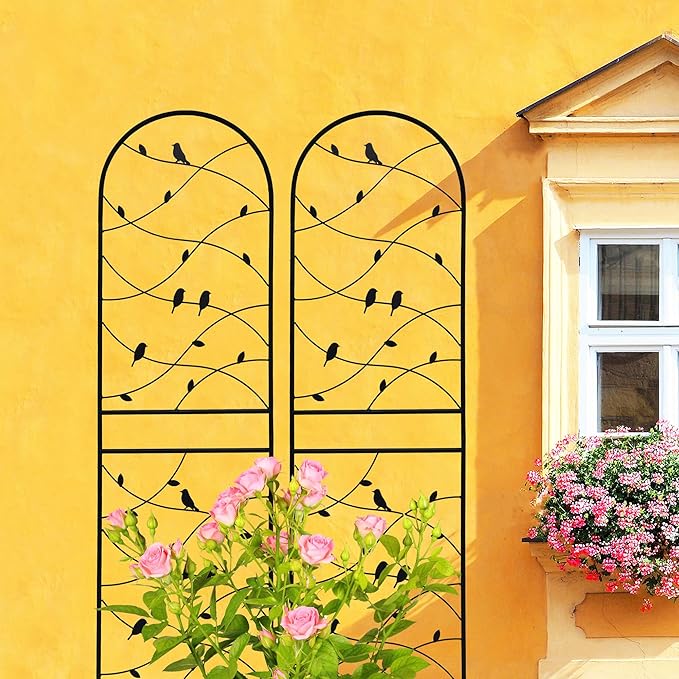 Metal Garden Trellis Rustproof Trellis for Climbing Plants Outdoor Flower Support Bird Deco (Black-2 Pack, 71"x19.7")