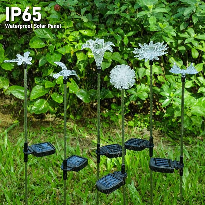 Solar Garden Lights Outdoor - 6 Pack LED Figurine Stake Lights, Color Changing Landscape Lighting, Halloween Decorative Flower Lights Solar Powered Waterproof for Patio Yard Pathway, Housewarming Gift