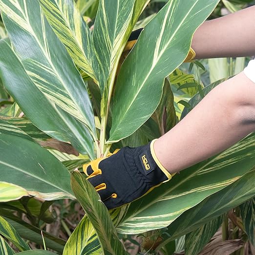 HLDD HANDLANDY Garden Gloves Men, Leather Work Gloves for Men & Women, Cowhide Gardening Gloves Utility Work Gloves for Mechanics, Construction, Driver (S, Yellow)