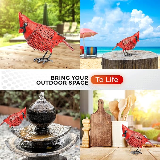 Shefio Cardinal Garden Decor - Metal Cardinal Yard Decor - Large Red Bird, Unique Yard Art - Outdoor Statues - Garden Sculptures & Statues