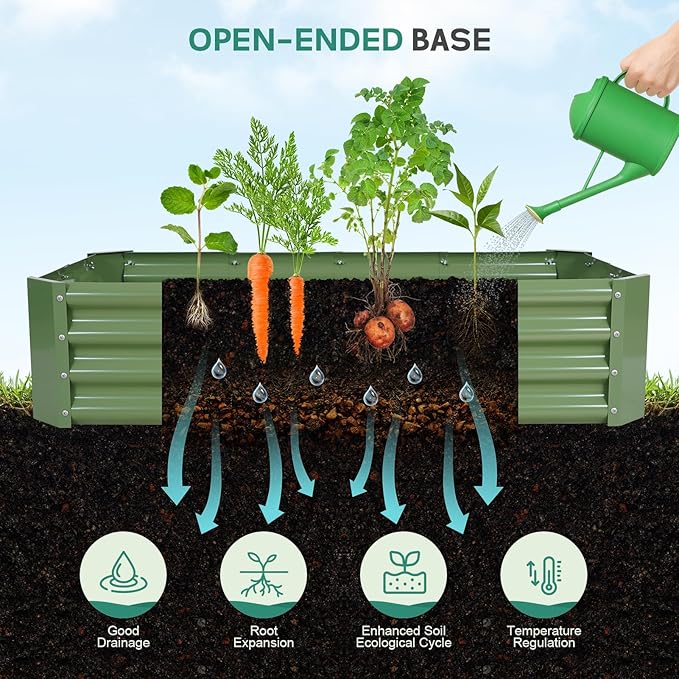 Galvanized Raised Garden Bed - 4x2x1ft Metal Garden Planter Box Outdoor | Steel Raised Bed Kit with Bracing Rods, Gloves for Gardening Vegetables Fruits and Flowers (Oliver Green)