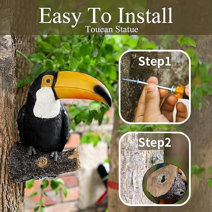 Toucan Tree Hugger Tree Decor Hanging Garden Statue 11.4 Inches High Multicolor Resin Tropical Animal Lawn Exotic Bird Sculpture Tree Decoration for Lawn Porch Yard Patio (Style 1)