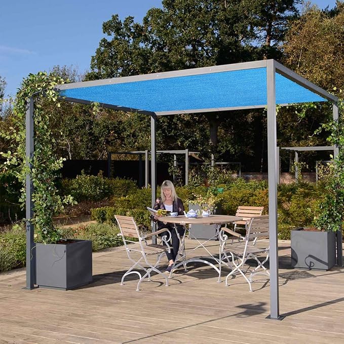 Eden's Decor Straight Flat-Edged Sun Shade Sail Rectangular 10' x 20' Blue UV-Blocking Outdoor Canopy Fabric Cloth Awning for Pergola Patio Garden Backyard Custom Size