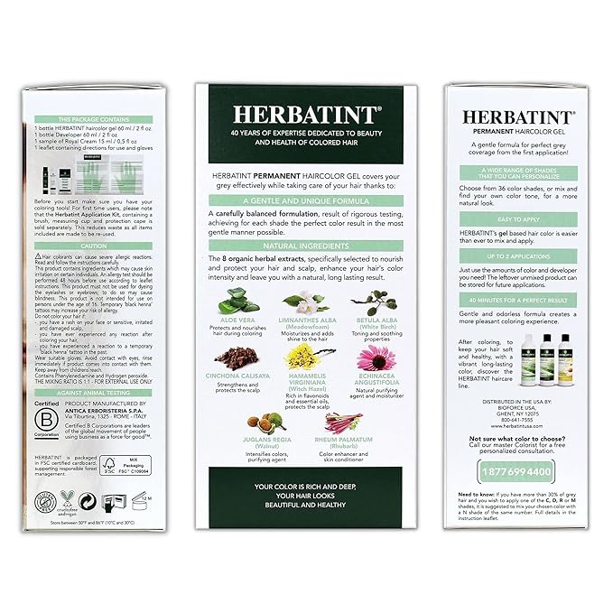 Herbatint Permanent Haircolor Gel, 8R Light 100% Grey 4.56 oz