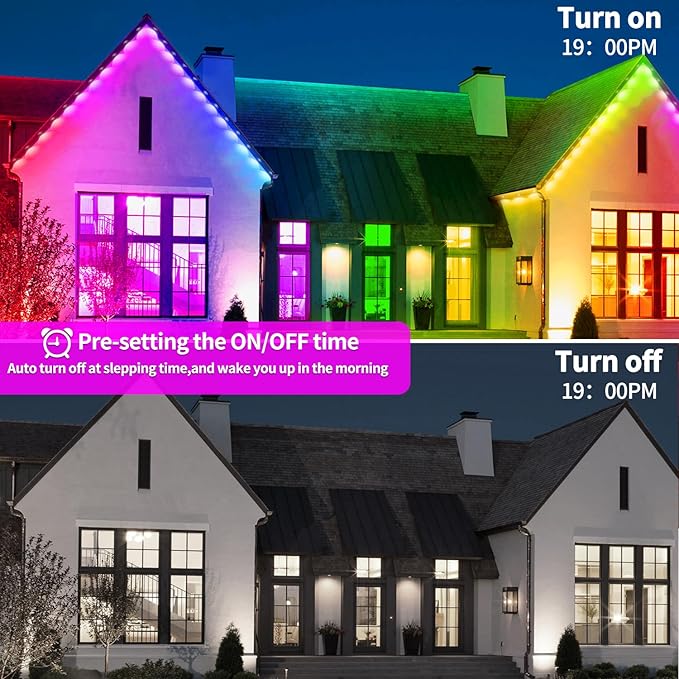 Permanent Outdoor Lights,200ft RGB Eave Light with App Control Remote,IP67 Waterproof LED Lights,Music Sync Outside Light for Christmas,Halloween,Garden,House Decorations