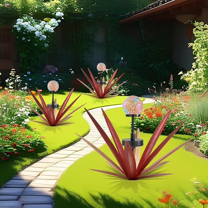 Tequila Rustic Sculpture Metal Yard Decor Hand Painted Metal Agave Garden Statue Red