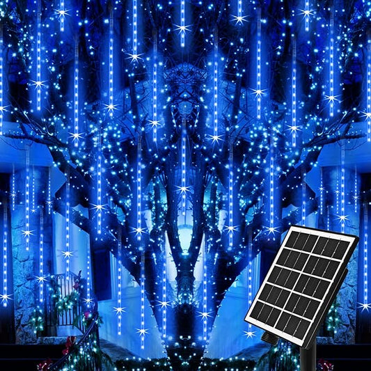 Solar Christmas Lights Outdoor Meteor Shower Lights Christmas Tree Lights Icicle light Snow Falling Rain String Lights Cascading LED Lights for Halloween Xmas Holiday Party Home Patio Mall Decor
