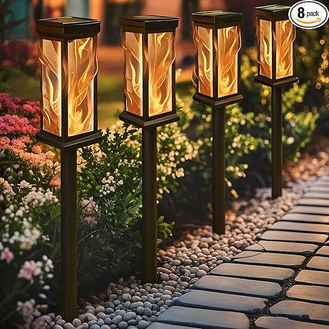 8Pack Solar Lights Outdoor Waterproof Torch Lights with Flickering Flame, Landscape Lighting for Outside, Solar Pathway Light for Patio Lawn Porch Walkway Driveway Garden Decorations for outside