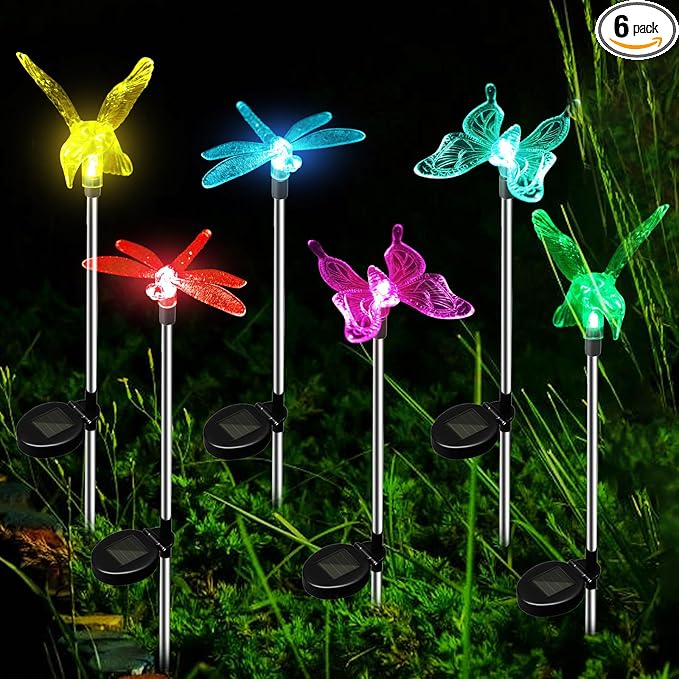 Anordsem Solar Lights Outdoor Decorations: Garden Stake Light Waterproof for Yard Decor Outside - LED Dragonfly Hummingbird Butterfly Lamp for Patio Pathway Home