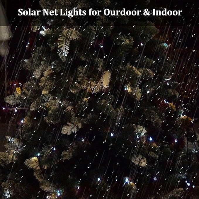 Christmas Net Lights, 204 LED Outdoor Mesh Lights Waterproof, Bush Solar Net Lights with 8-Lighting Modes for Tree Garden Yard Christmas Wedding Party Decoration(White)