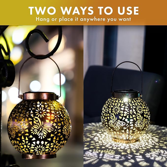 MAGGIFT 2 Pack Solar Lanterns Outdoor Waterproof Hanging Lantern Lights Decorative Solar Light for Garden Table Patio Yard Pathway Walkway,Unique Gifts for Women Gardening,Warm White.