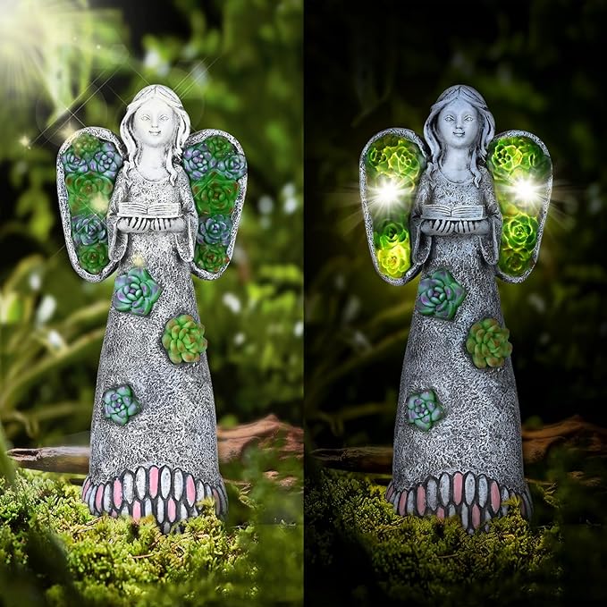 Garden Angels Statue-Solar Angel Statues Cemetery Decoration- Outdoor Memorial Pray Angels Figurine for Patio Lawn Yard Porch Decorations,10.24 Inches