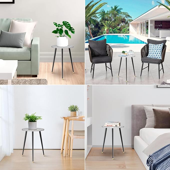 Plant Stand Indoor, Mid Century Wood Plant Stand Grey Plant Table for Flower Pots, Heavy Duty Metal Tall Plant Holder, Modern Home Decor Small Round Side End Table (11.8"x16")