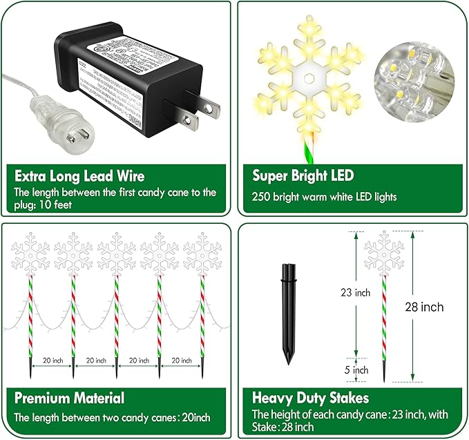 Christmas Pathway Lights Snowflake Outdoor 10PK 28inch 250LED 8 Modes Yard Decoration Flashing Waterproof Outdoor Lighted Up Christmas Light Decor for Garden Yard (Colorful)