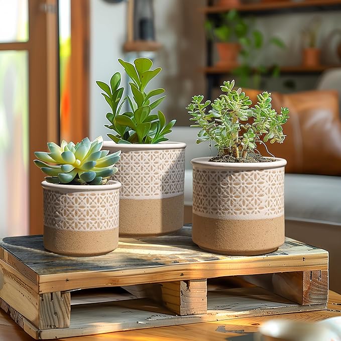 T4U Ceramic Planters for Indoor Plants, 4.2+5.4+6 Inch Plant Pots Set, Flower Pots with Drainage Holes and Plug, Ceramic Plant Pot for Indoor and Outdoor Plants, Morden Home Decor, Gifts for Mom