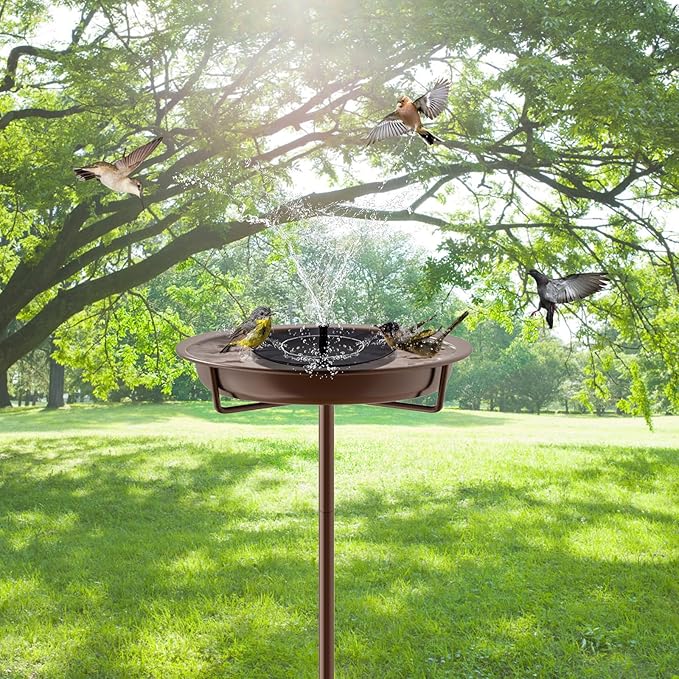 Metal Bird Bath for Outside, 36.2" Height Birdbath Bowl Standing Bird Feeders for Outdoors with 4 Prongs Base Stake, Freestanding Birdfeeders for Garden Yard Lawn Decor (Brown)