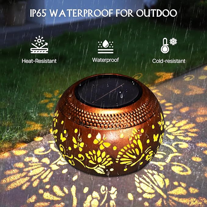 Butterfly Solar Lantern Outdoor Patio Decor, 2 Pack Retro Metal Waterproof Garden Decor Solor Lights, Birthday Gifts for Women Mom Grandma ,Yard Porch Garden Balcony Decorations