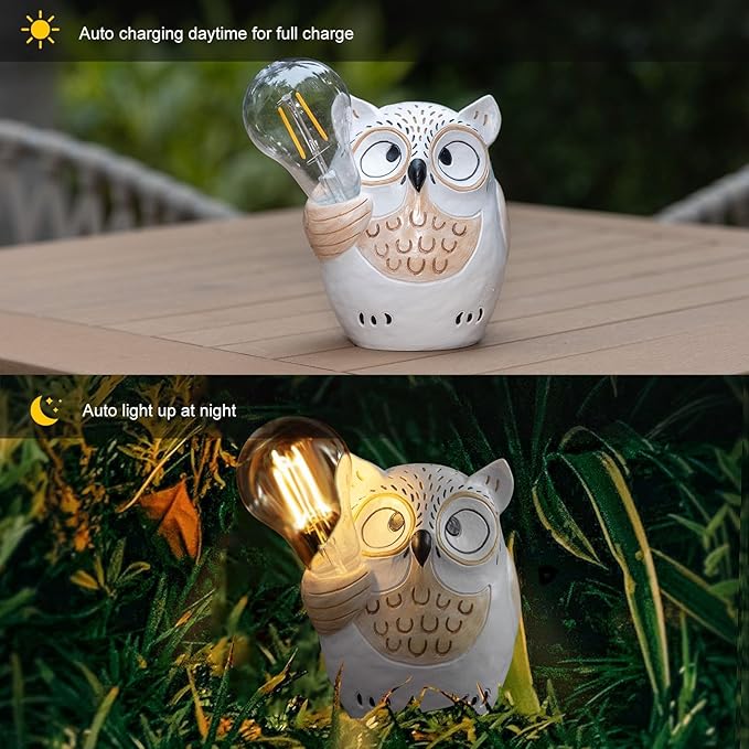 pearlstar Owl Garden Outdoor Statue, Solar Figurines Bulb LED Lights, Outdoor Garden Lawn Decorations for Porch Patio Yard Lawn, Unique Gifts for Friends and Family