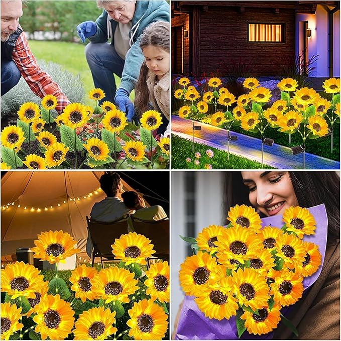 KOOPER Solar Lights Outdoor Decor - 6 Pack with 18 Sunflower Lights, Auto ON/Off, Waterproof for Garden, Patio, Backyard