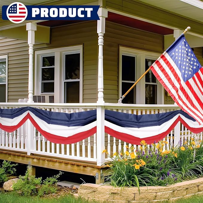 2x20Ft Large Patriotic US Flag Bunting Decorations 4th of July Red, White & Blue Stripe Banner Veterans Day Memorial Days Celebration Decorations Home Garden Outdoor-1Pack